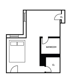 Single apartment with attached private bathroom and shared kitchen