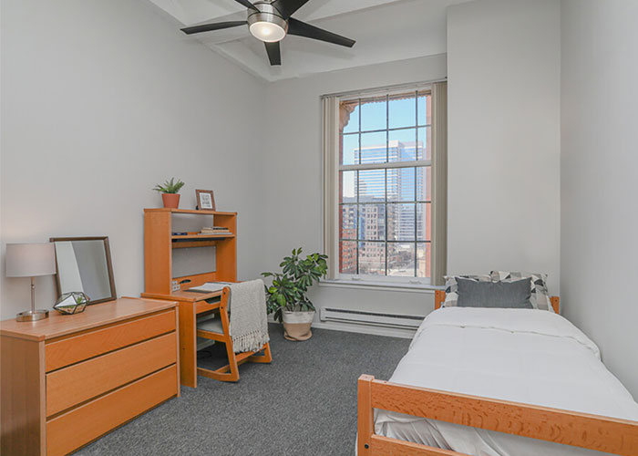 2 Bedroom apartment with lofted ceilings, large windows and carpet. Located in the South loop of Chicago.