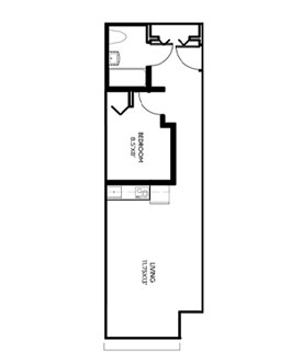 1 Bedroom apartments featuring open living room and kitchen 
